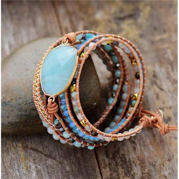 Boho Handmade Natural Stone Wrap Bracelets Turquoises Crystal Beads - Picture 2 of 7